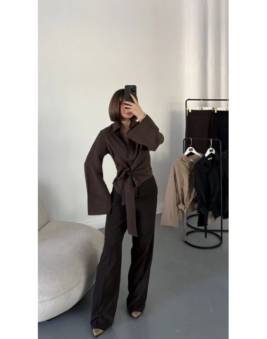 Beatrice Bağlamalı Gömlek - Kahve