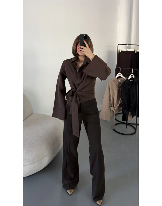 Beatrice Bağlamalı Gömlek - Kahve