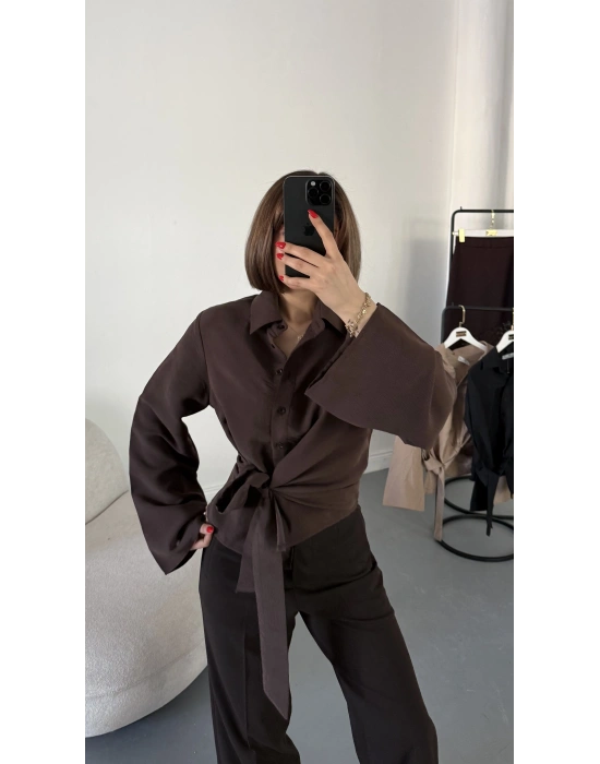 Beatrice Bağlamalı Gömlek - Kahve