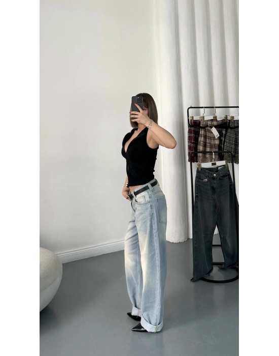 Lea Kolsuz Fermuarlı Bluz - Siyah