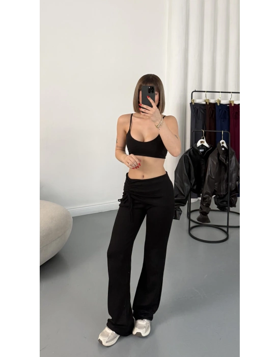 Mila Bel Büzgülü Oys Pantolon - Siyah