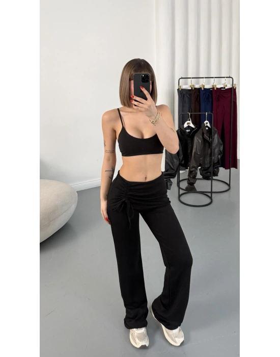 Mila Bel Büzgülü Oys Pantolon - Siyah