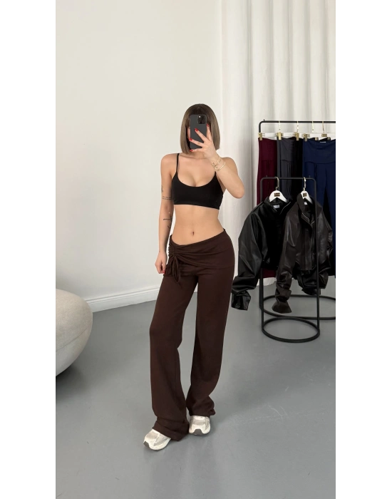 Mila Bel Büzgülü Oys Pantolon - Kahve