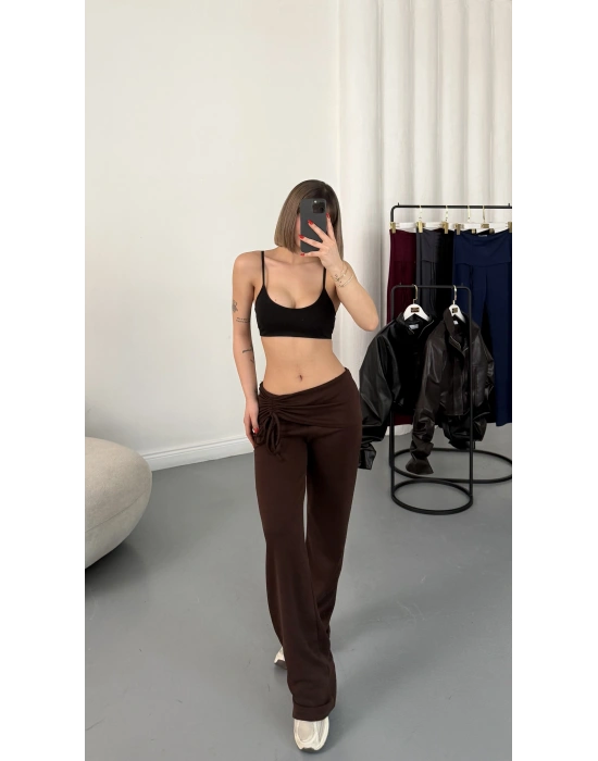Mila Bel Büzgülü Oys Pantolon - Kahve