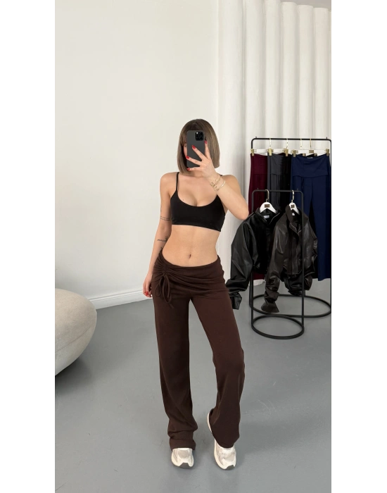 Mila Bel Büzgülü Oys Pantolon - Kahve