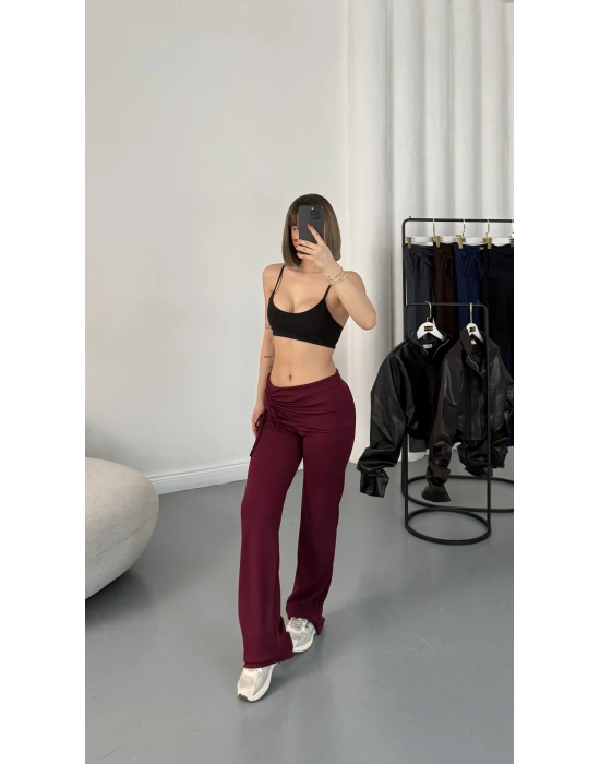Mila Bel Büzgülü Oys Pantolon - Bordo