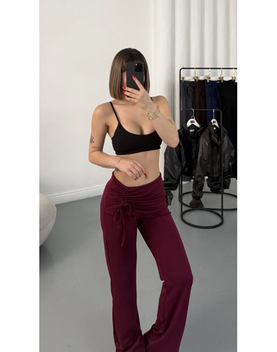 Mila Bel Büzgülü Oys Pantolon - Bordo