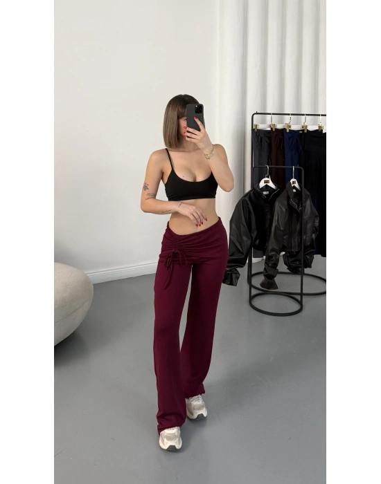 Mila Bel Büzgülü Oys Pantolon - Bordo