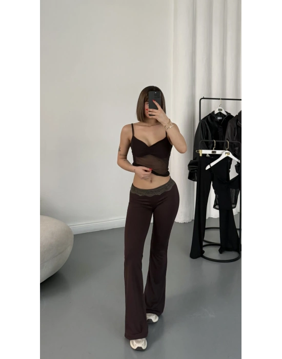 Paris Dantel Detay İspanyol Takım - Kahve