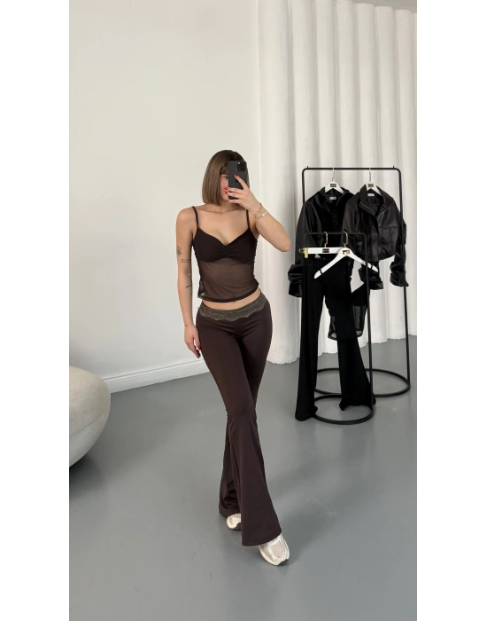 Paris Dantel Detay İspanyol Takım - Kahve