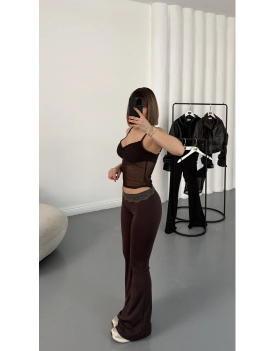 Paris Dantel Detay İspanyol Takım - Kahve