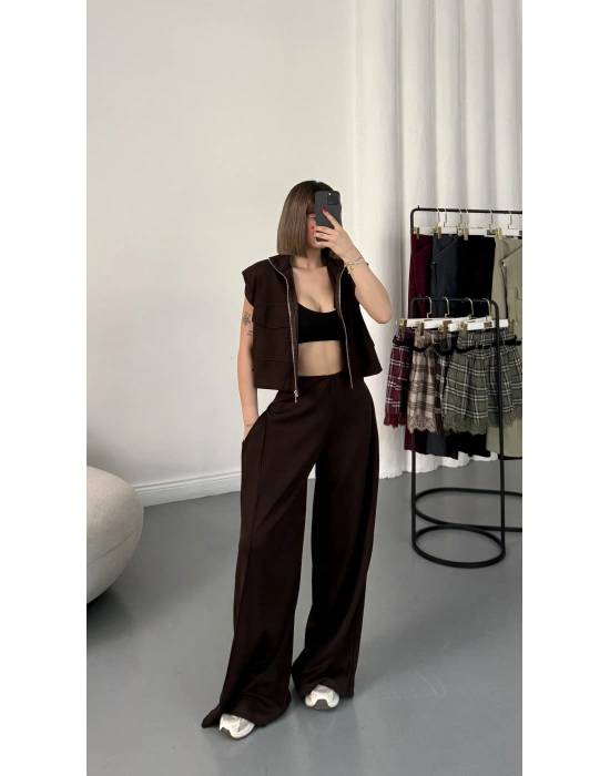 Isabel Yelekli Eşofman Takım - Kahve