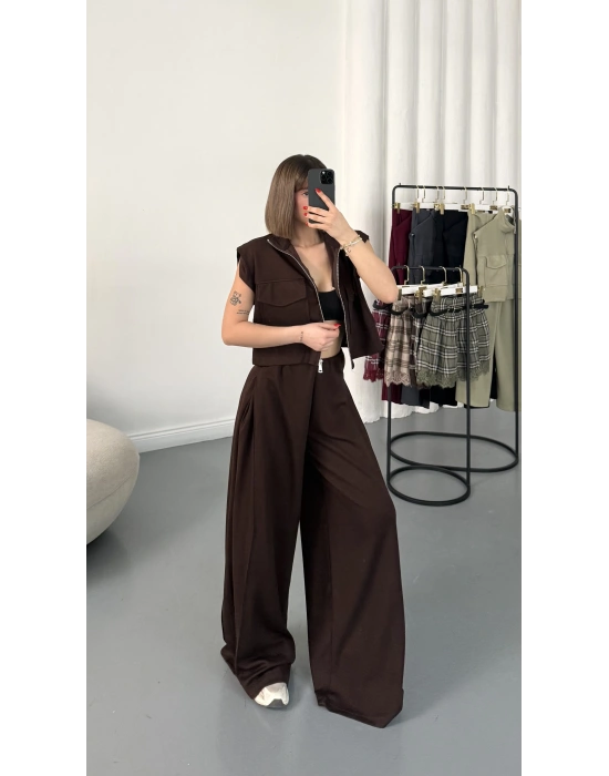 Isabel Yelekli Eşofman Takım - Kahve