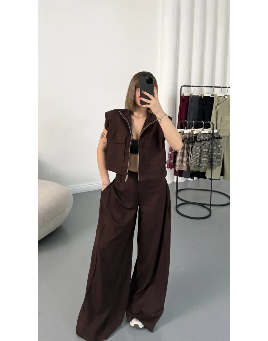 Isabel Yelekli Eşofman Takım - Kahve