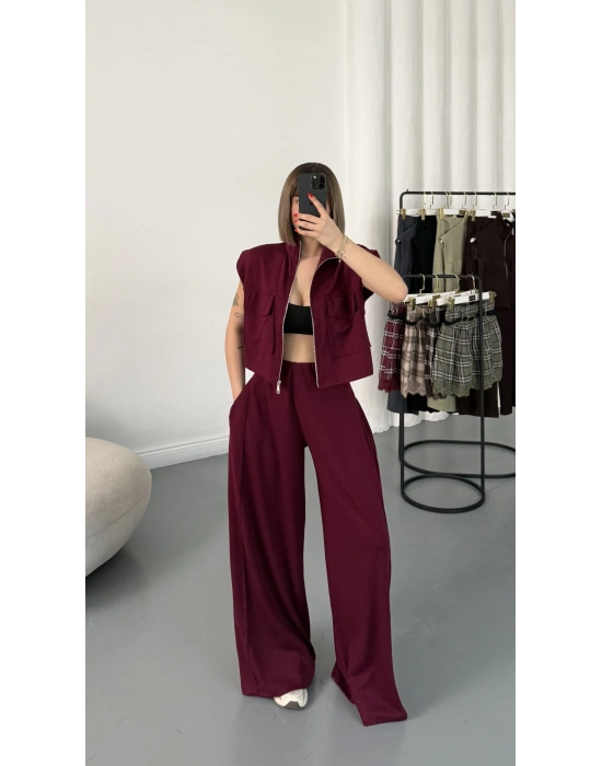 Isabel Yelekli Eşofman Takım - Bordo
