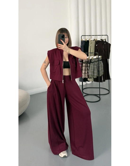 Isabel Yelekli Eşofman Takım - Bordo