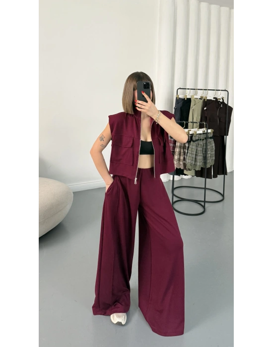 Isabel Yelekli Eşofman Takım - Bordo