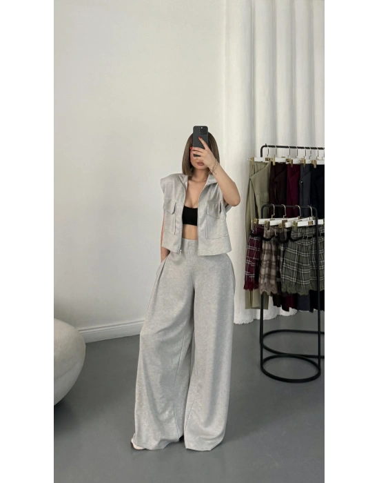 Isabel Yelekli Eşofman Takım - Gri Melanj