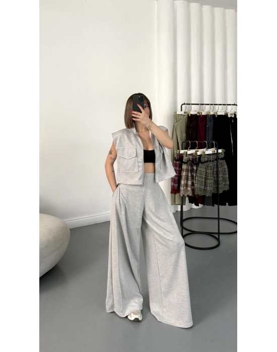 Isabel Yelekli Eşofman Takım - Gri Melanj