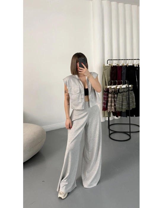 Isabel Yelekli Eşofman Takım - Gri Melanj