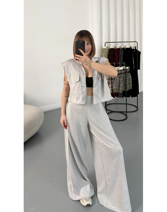 Isabel Yelekli Eşofman Takım - Gri Melanj