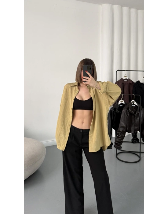 Allison Çizgili Salaş Gömlek - Yağ Yeşili