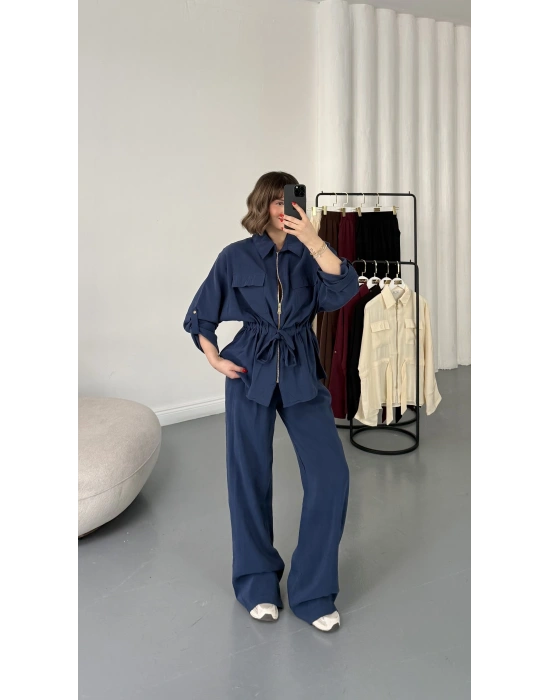 Belin Fermuarlı Tencel Takım - Lacivert