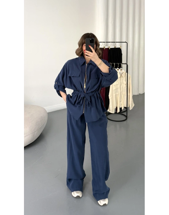 Belin Fermuarlı Tencel Takım - Lacivert
