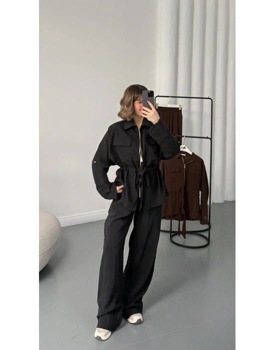 Belin Fermuarlı Tencel Takım - Siyah