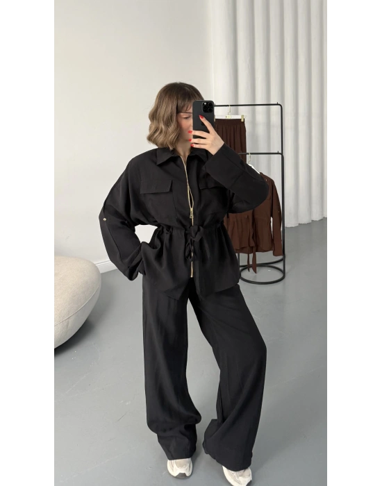 Belin Fermuarlı Tencel Takım - Siyah
