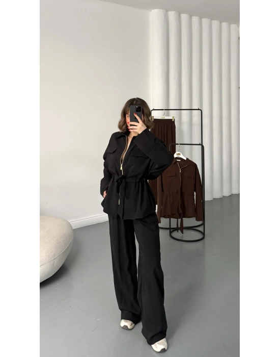 Belin Fermuarlı Tencel Takım - Siyah