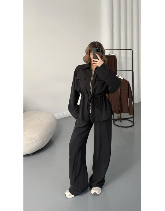 Belin Fermuarlı Tencel Takım - Siyah