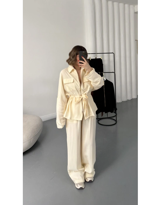 Belin Fermuarlı Tencel Takım - Bej