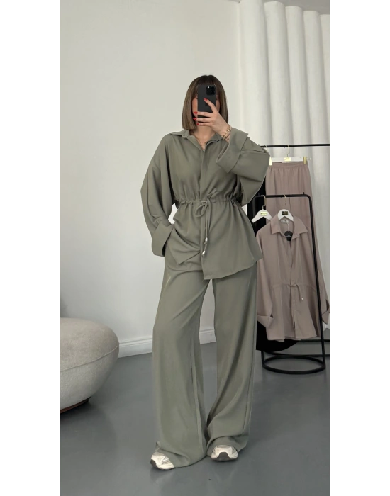 Tina Bel Büzgülü Gömlek Takım - Haki