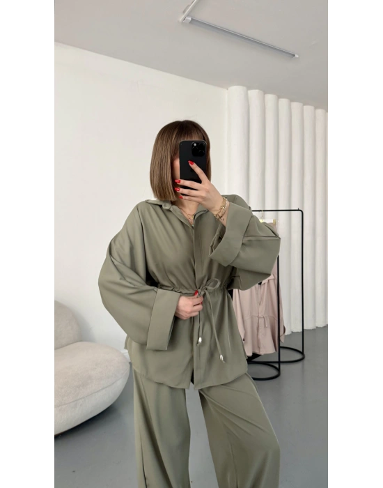 Tina Bel Büzgülü Gömlek Takım - Haki