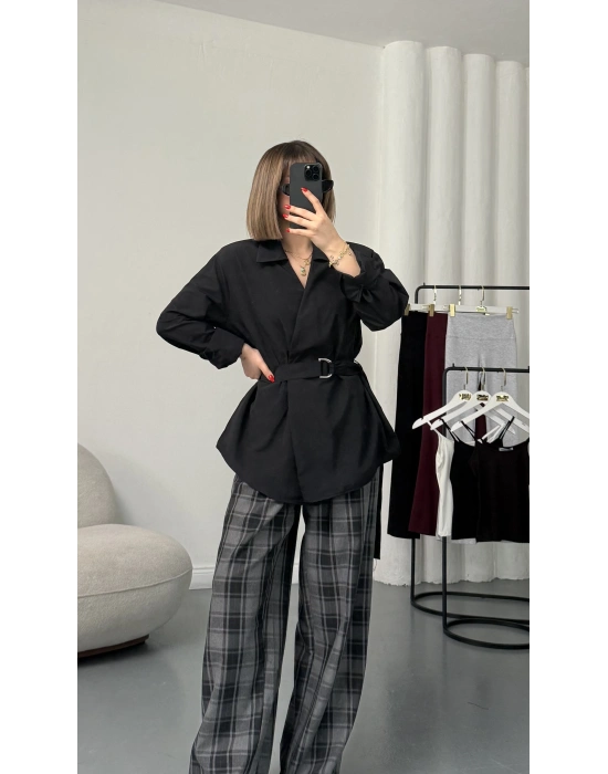 Perla Kruvaze Gömlek - Siyah