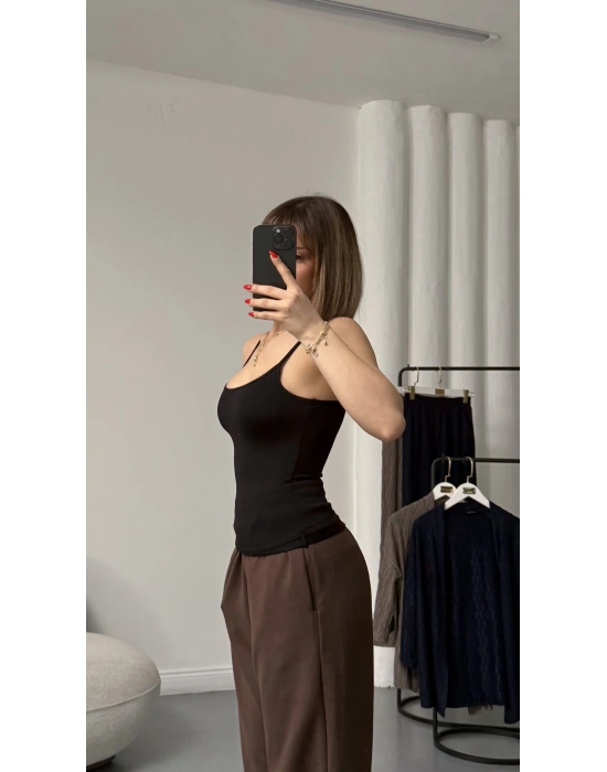 Vita Askılı Basic Crop - Siyah