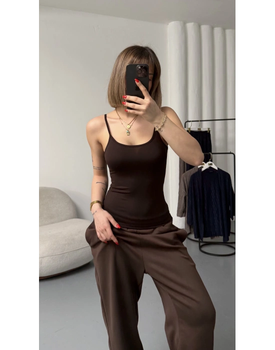 Vita Askılı Basic Crop - Kahve