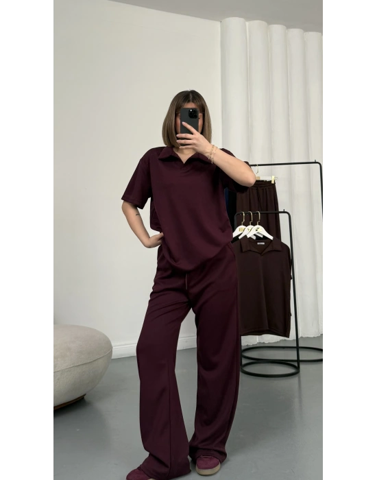 Carla Polo Yaka Takım - Bordo