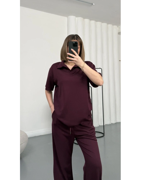 Carla Polo Yaka Takım - Bordo