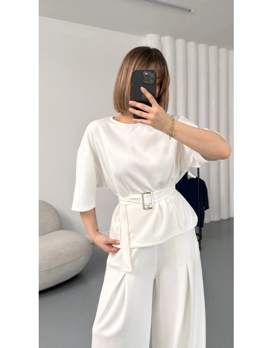 Laure Kuşaklı Takım - Beyaz