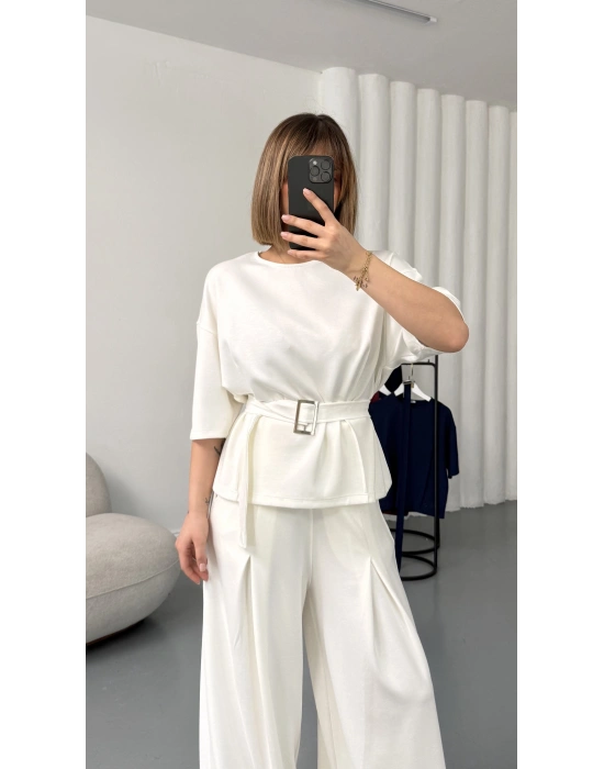 Laure Kuşaklı Takım - Beyaz