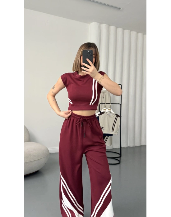 Petra Şeritli Eşofman Takım - Bordo