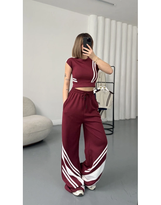 Petra Şeritli Eşofman Takım - Bordo