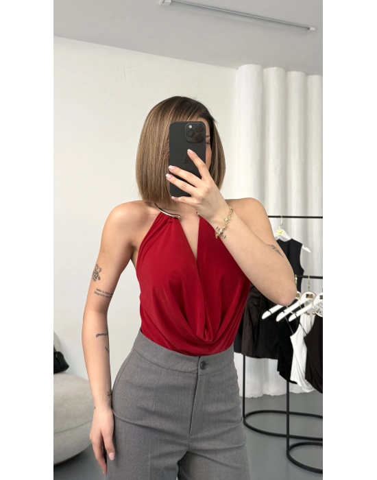 Katia Aksesuar Yaka Bluz - Kırmızı