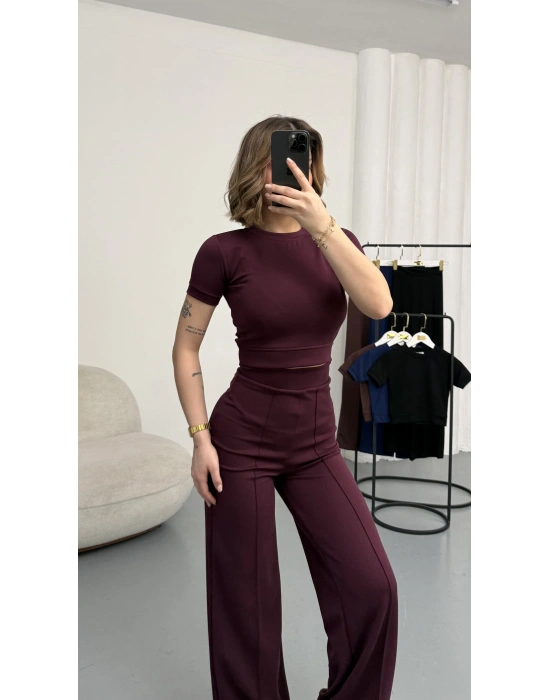 Alone Crop Takım - Mürdüm