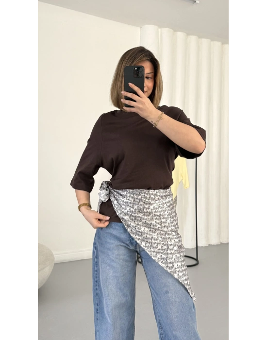 Nila Parçalı Tshirt - Kahve