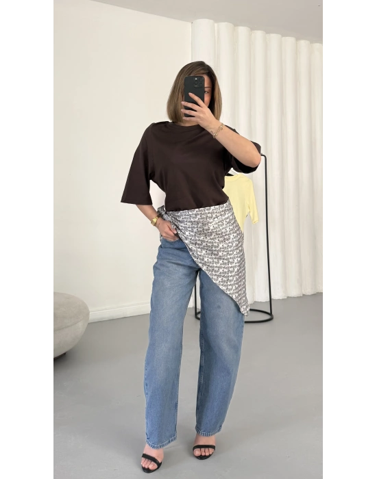 Nila Parçalı Tshirt - Kahve