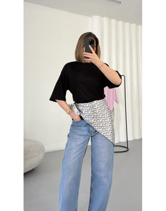 Nila Parçalı Tshirt - Siyah