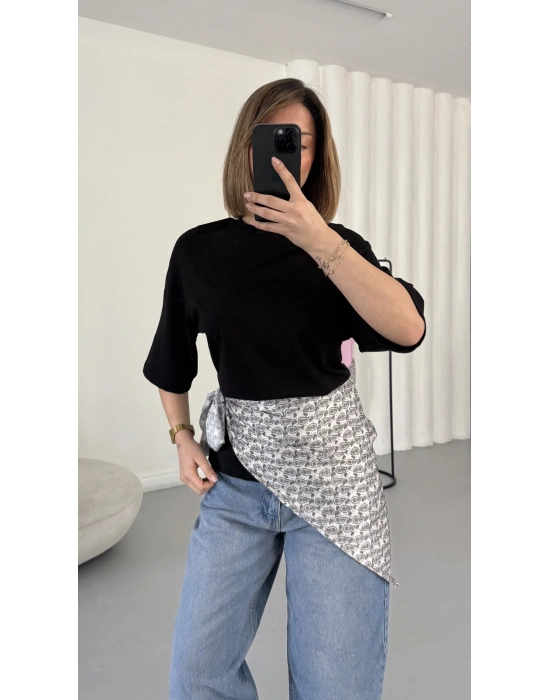 Nila Parçalı Tshirt - Siyah